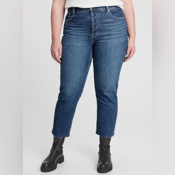 Gap Cheeky Straight High Rise Jean Raw Hem Button Fly Size 33/16 Regular - Picture 1 of 11